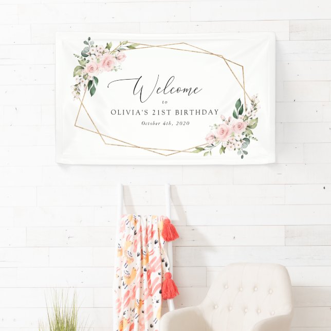 Blush Flowers, Pink Flowers, Birthday Welcome Banner (Insitu)