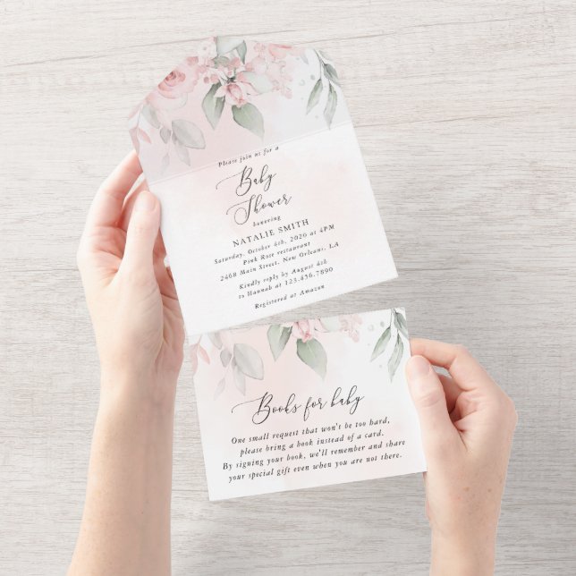 Blush Flowers, Pink Flowers, Boho, Baby Shower All In One Invitation (Tearaway)