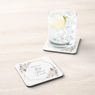 Blush Flowers, Pink Flowers, Boho, Baby Shower Coaster