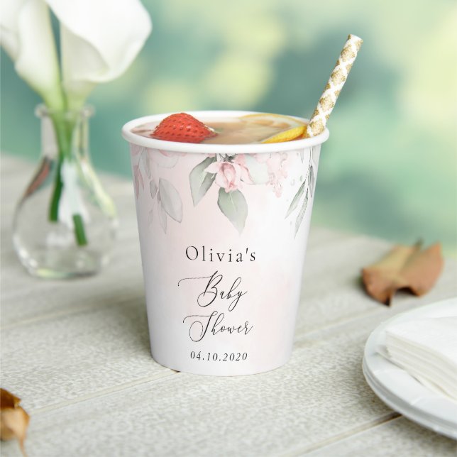 Blush Flowers, Pink Flowers, Boho, Baby Shower Paper Cups (Insitu)