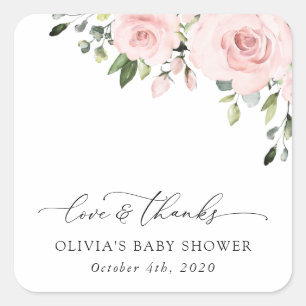 Blush Flowers, Pink Flowers, Boho, Baby Shower Square Sticker