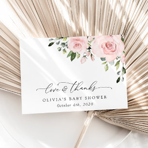Blush Flowers, Pink Flowers, Boho, Baby Shower Thank You Card