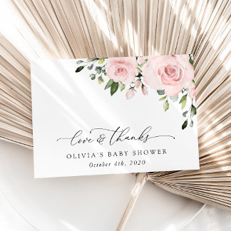 Blush Flowers, Pink Flowers, Boho, Baby Shower Thank You Card