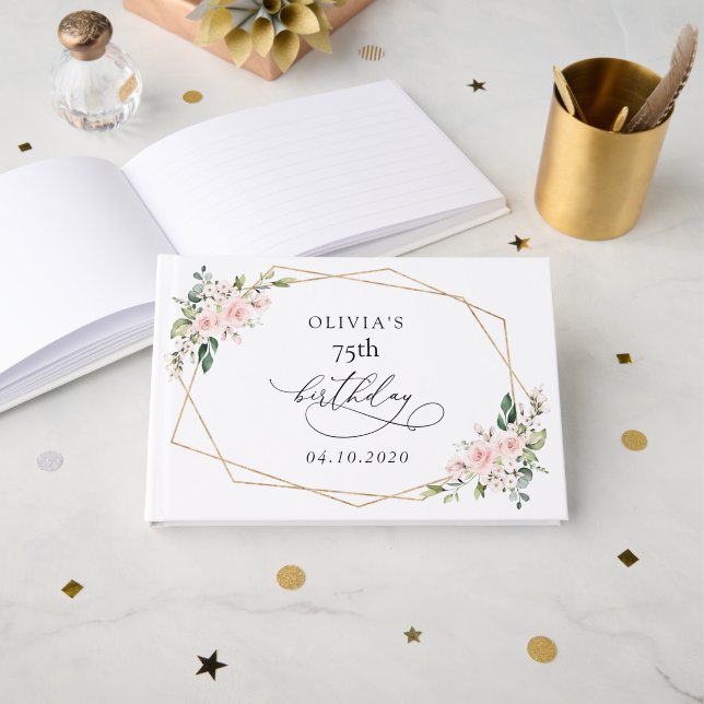 Blush Flowers, Pink Flowers, Boho, Birthday Guest Book (Front Open)