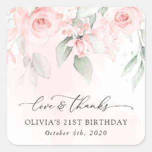 Blush Flowers, Pink Flowers, Boho, Birthday Square Sticker