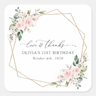 Blush Flowers, Pink Flowers, Boho, Birthday Square Sticker