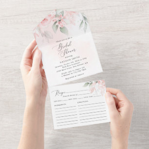 Blush Flowers, Pink Flowers, Boho, Bridal Shower All In One Invitation