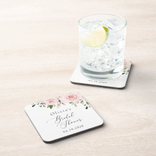 Blush Flowers, Pink Flowers, Boho, Bridal Shower Coaster