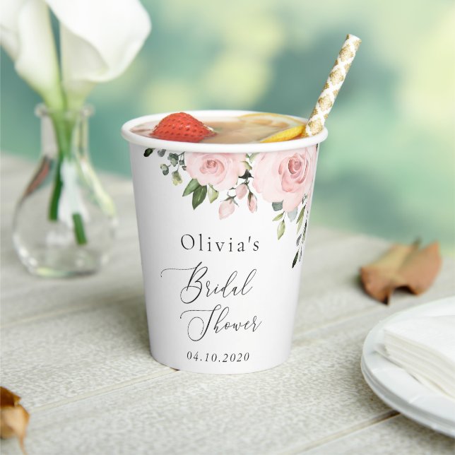 Blush Flowers, Pink Flowers, Boho, Bridal Shower Paper Cups (Insitu)