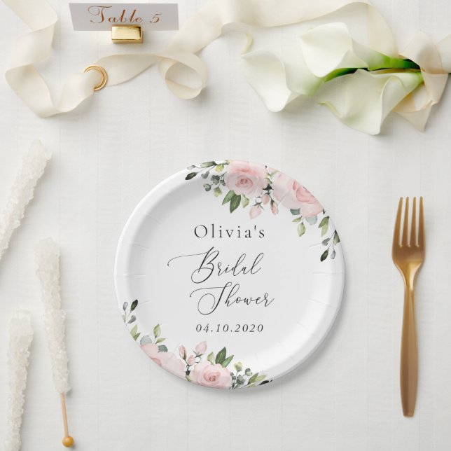 Blush Flowers, Pink Flowers, Boho, Bridal Shower Paper Plate (Wedding)