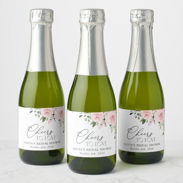 Blush Flowers, Pink Flowers, Boho, Bridal Shower Sparkling Wine Label (Bottles)