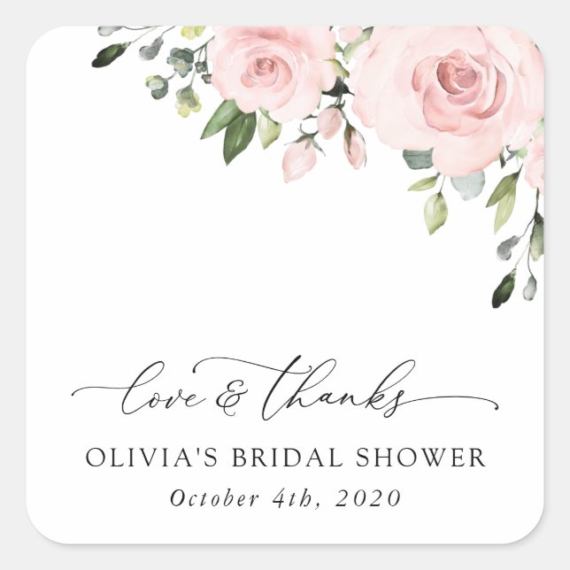 Blush Flowers, Pink Flowers, Boho, Bridal Shower Square Sticker (Front)