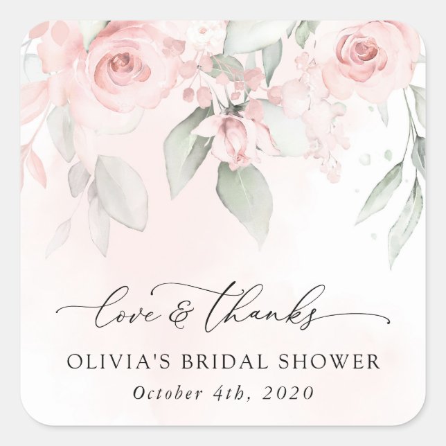 Blush Flowers, Pink Flowers, Boho, Bridal Shower Square Sticker (Front)