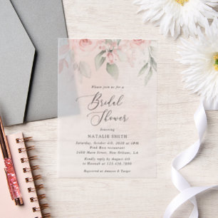 Blush Flowers, Pink Flowers, Boho, Bridal Shower Vellum Invitations