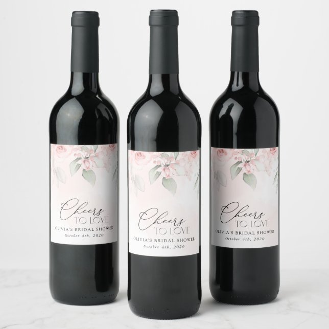 Blush Flowers, Pink Flowers, Boho, Bridal Shower Wine Label (Bottles)