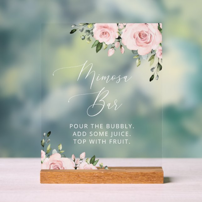 Blush Flowers, Pink Flowers, Boho, Mimosa Bar  Acrylic Sign (Neutral)