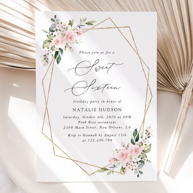 Blush Flowers, Pink Flowers, Boho, Sweet 16 Invitation (Creator Uploaded)