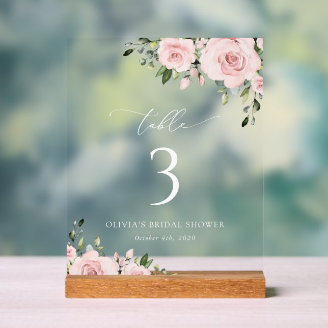 Blush Flowers, Pink Flowers, Boho, Table Numbers Acrylic Sign (Neutral)