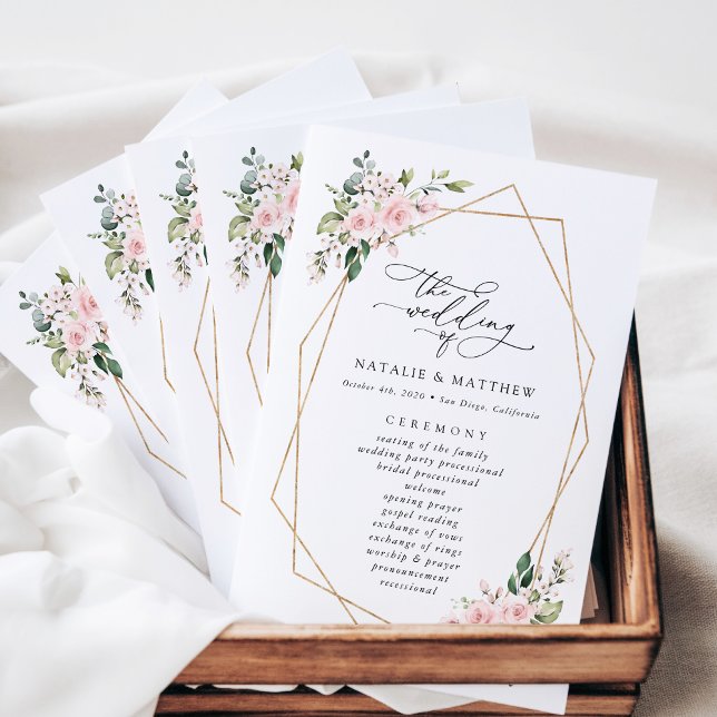 Blush Flowers, Pink Flowers, Boho, Wedding Program (Creator Uploaded)