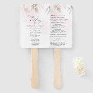Blush Flowers, Pink Flowers, Boho, Wedding Program Hand Fan