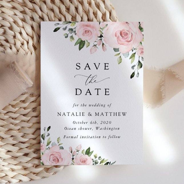 Blush Flowers, Pink Flowers, Boho, Wedding Save The Date (Creator Uploaded)