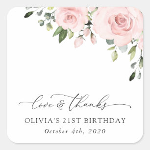 Blush Flowers, Pink Flowers, Greenery, Birthday Square Sticker