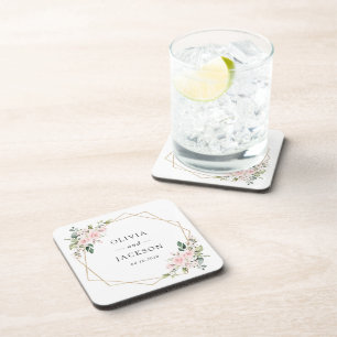 Blush Flowers, Pink Flowers, Greenery, Wedding Coaster