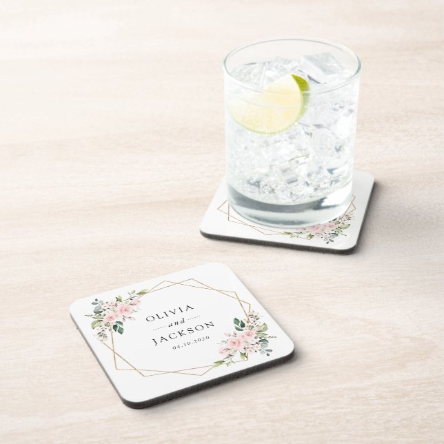 Blush Flowers, Pink Flowers, Greenery, Wedding Coaster (Right Side)