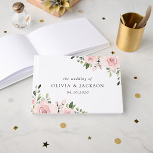 Blush Flowers, Pink Flowers, Greenery, Wedding Guest Book