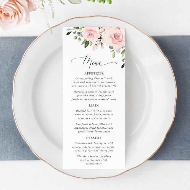 Blush Flowers, Pink Flowers, Greenery, Wedding Menu (Creator Uploaded)