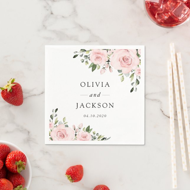 Blush Flowers, Pink Flowers, Greenery, Wedding Napkin (Insitu)