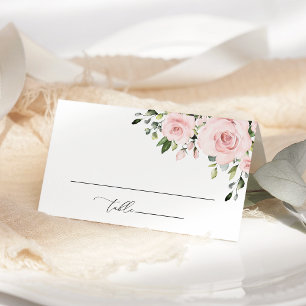 Blush Flowers, Pink Flowers, Greenery, Wedding Place Card