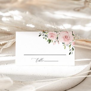 Blush Flowers, Pink Flowers, Greenery, Wedding Place Card