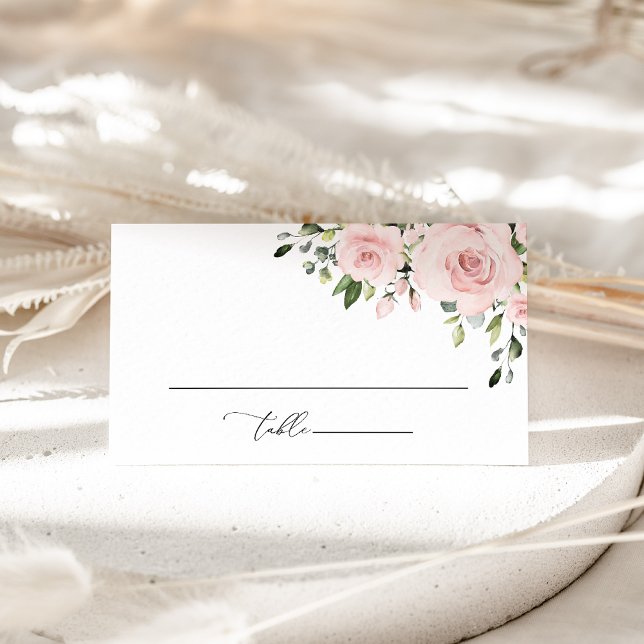 Blush Flowers, Pink Flowers, Greenery, Wedding Place Card (Creator Uploaded)