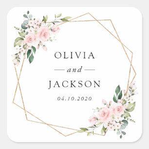 Blush Flowers, Pink Flowers, Greenery, Wedding Square Sticker