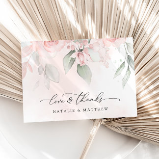 Blush Flowers, Pink Flowers, Greenery, Wedding Thank You Card