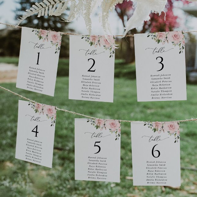Blush Flowers, Pink Flowers, Seating Chart Cards (Creator Uploaded)