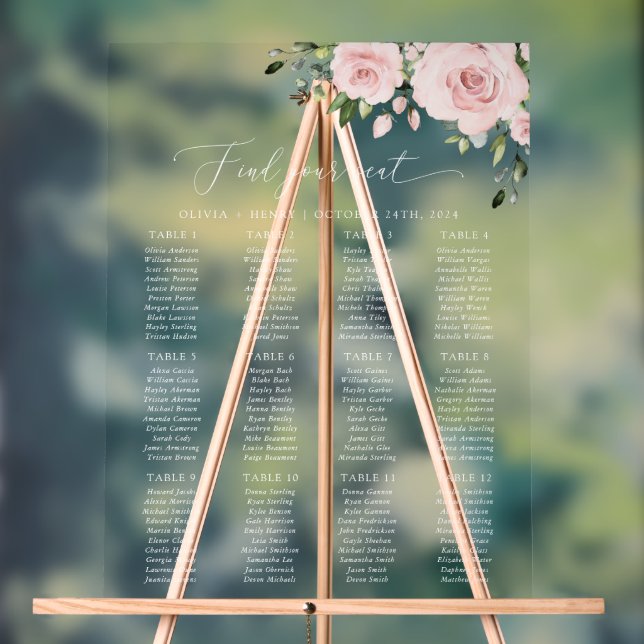 Blush Flowers, Pink Flowers, Wedding Seating Chart (Neutral)