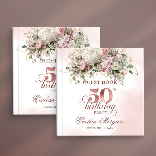 Blush Flowers Rose Gold Greenery 50th Birthday   Guest Book
