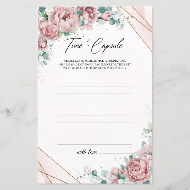 Blush flowers roses eucalyptus gold Time Capsule (Front)