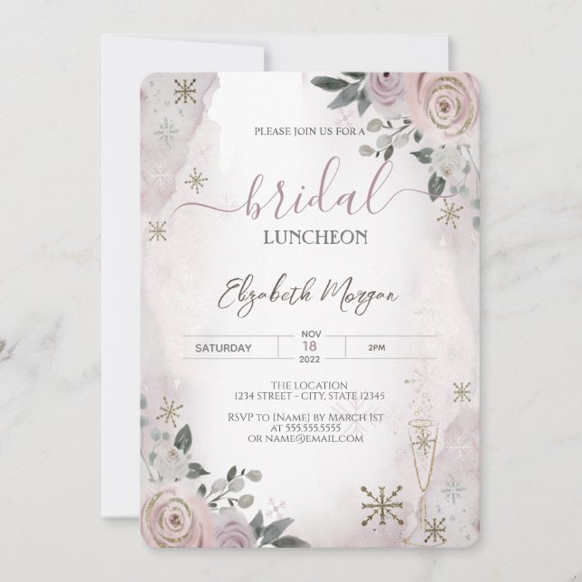 Blush Flowers Snowflakes Bridal Luncheon Invitation (Front)