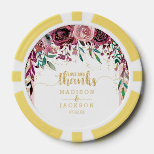 Blush Flowers Stripes Gold Confetti Wedding Favour Poker Chips
