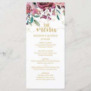 Blush Flowers Stripes & Gold Confetti Wedding Menu