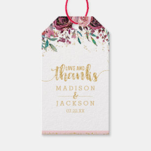 Blush Flowers Stripes & Gold Wedding Love & Thanks Gift Tags