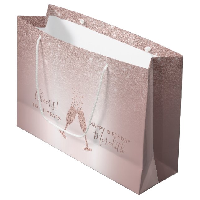 Blush Foil Champagne Toast 21st Birthday Large Gift Bag (Front Angled)