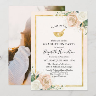 Blush & Foil Gold Pharmacy School Grad Party Photo Invitation
