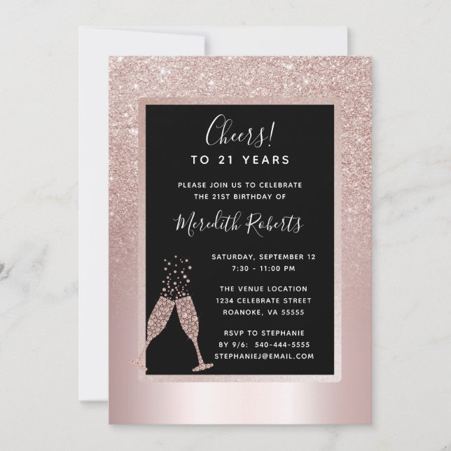 Blush Foil Ombre 21st Birthday Party Invitation (Front)