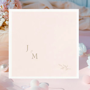Blush Foliage Monogram Wedding Peresonalized Napkin
