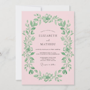 Blush Foliage Wreath Wedding Invitation