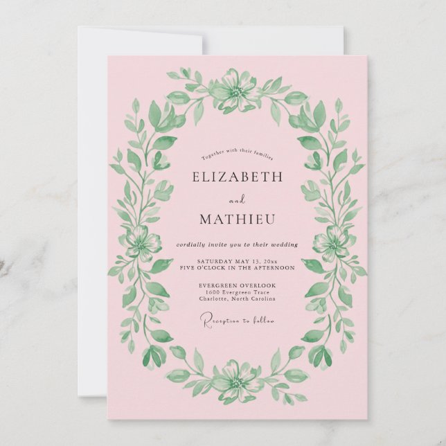 Blush Foliage Wreath Wedding Invitation (Front)